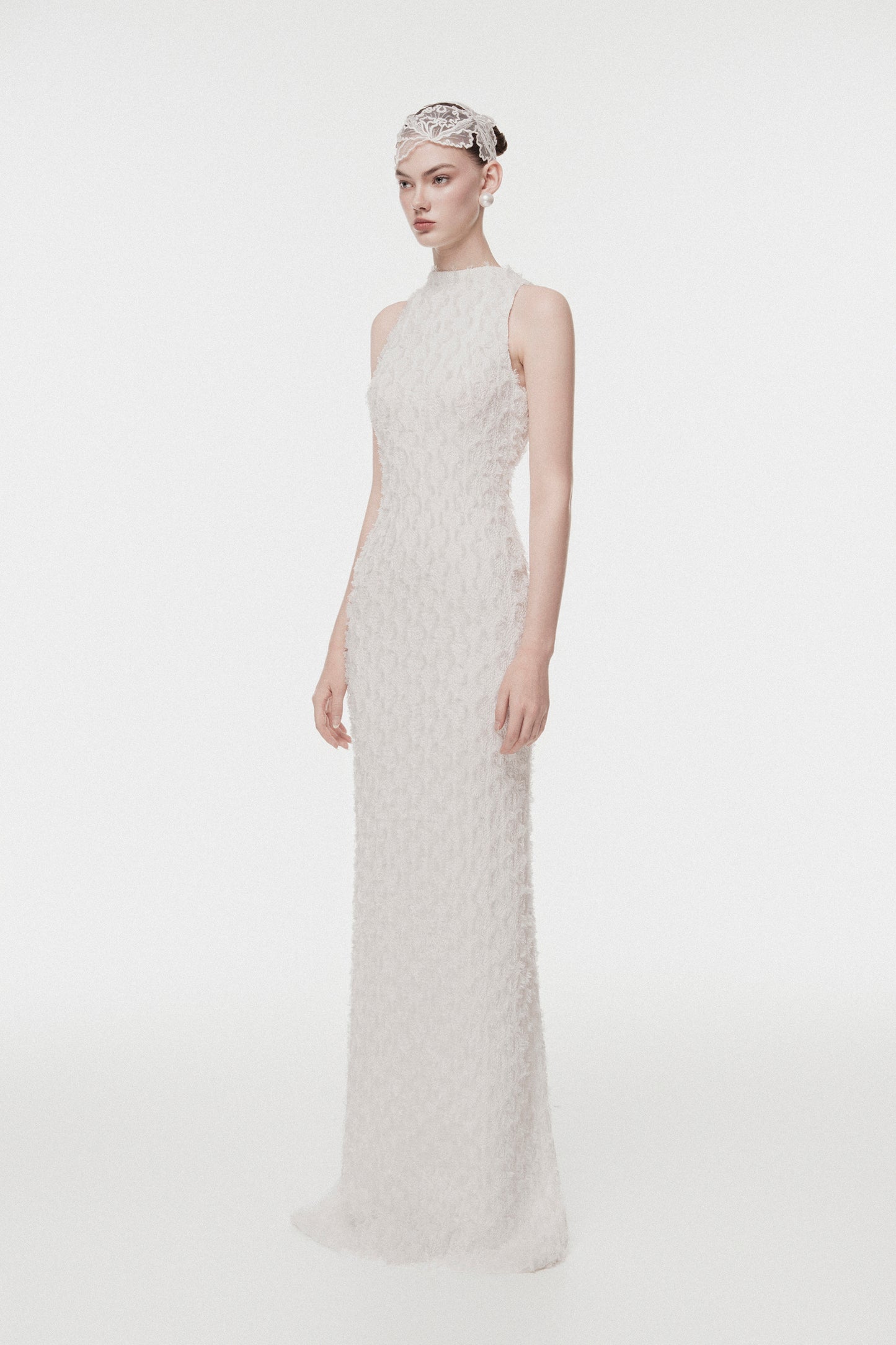 High-Neck Jacquard Maxi Dress