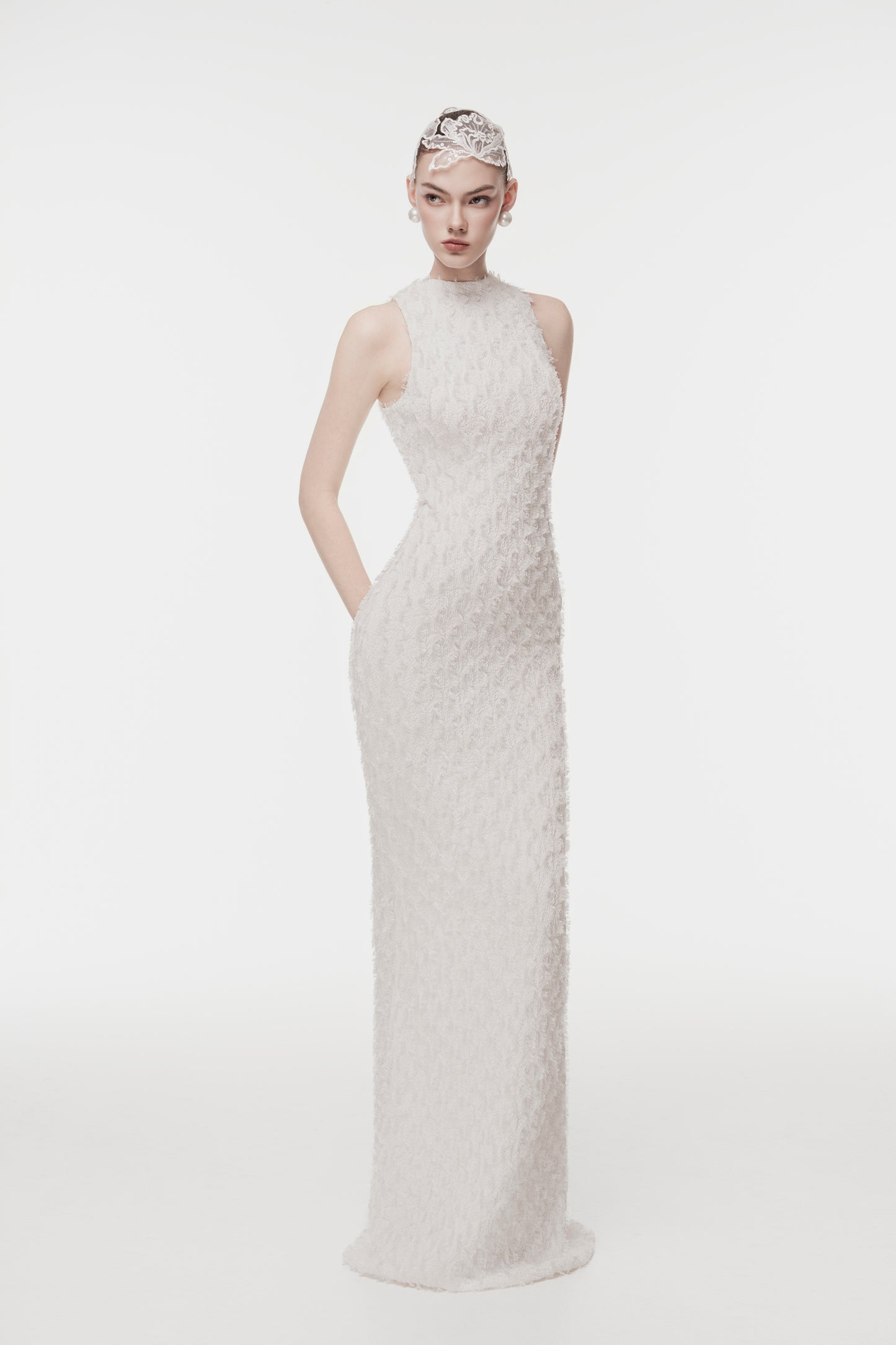 High-Neck Jacquard Maxi Dress
