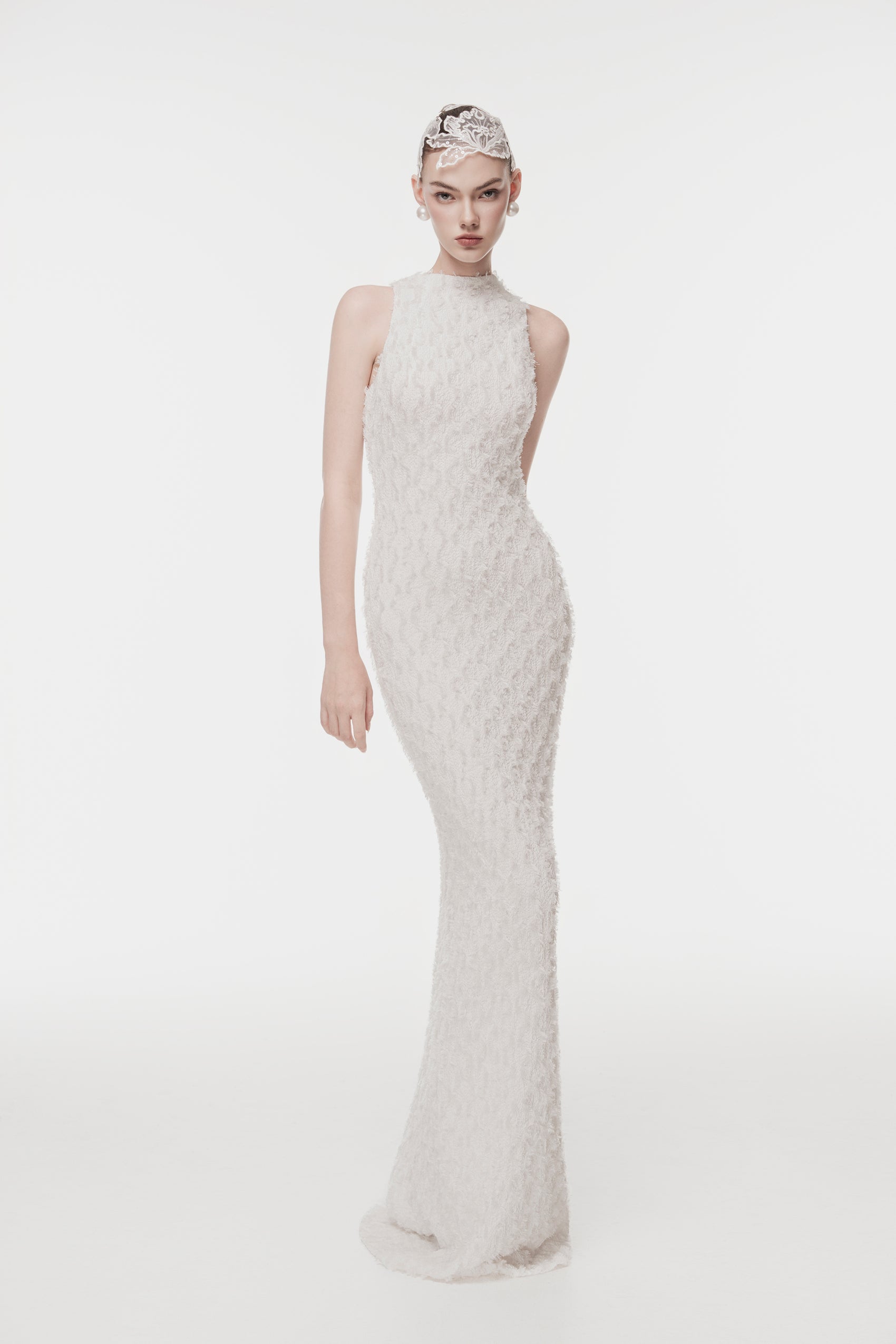 High-Neck Jacquard Maxi Dress