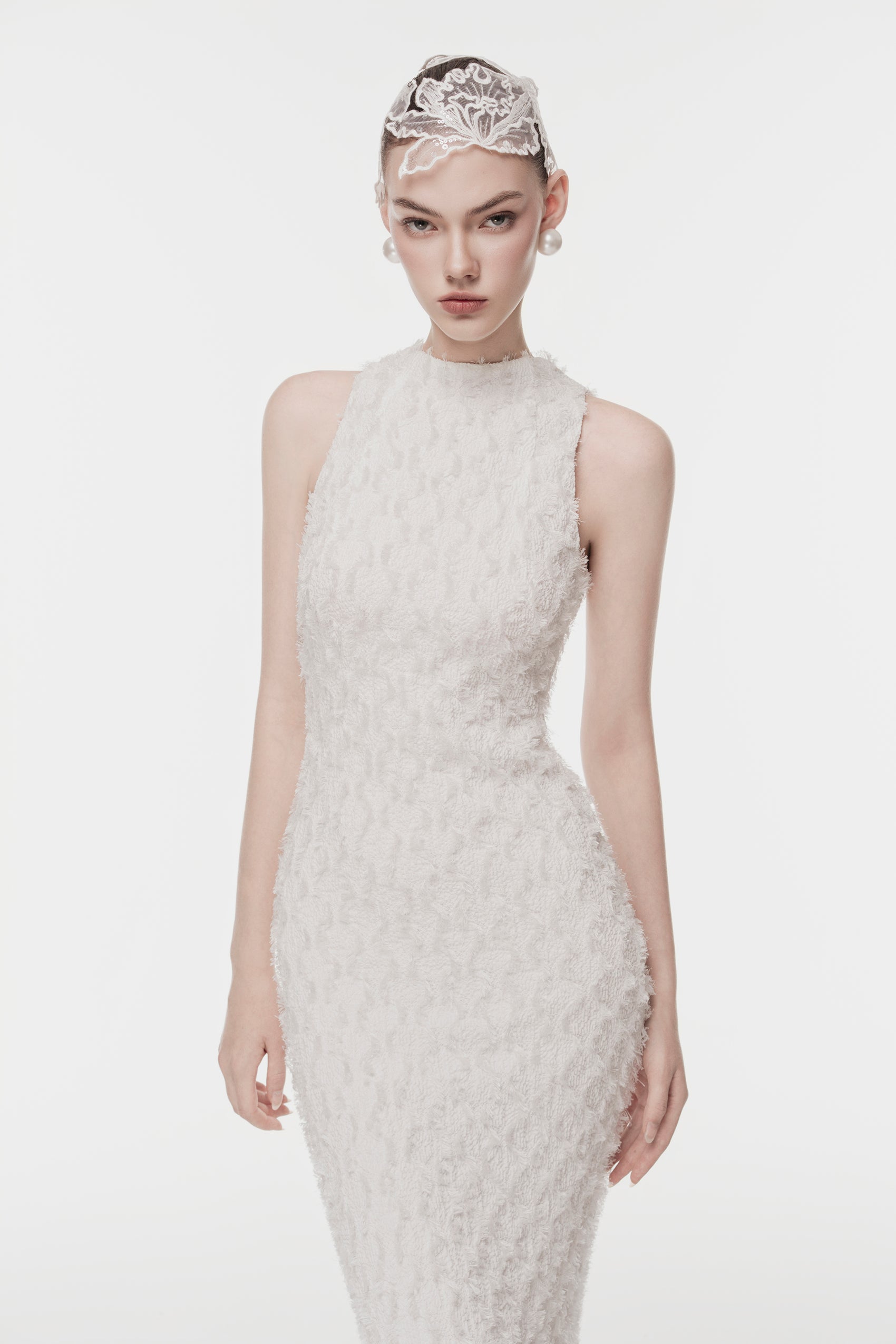High-Neck Jacquard Maxi Dress