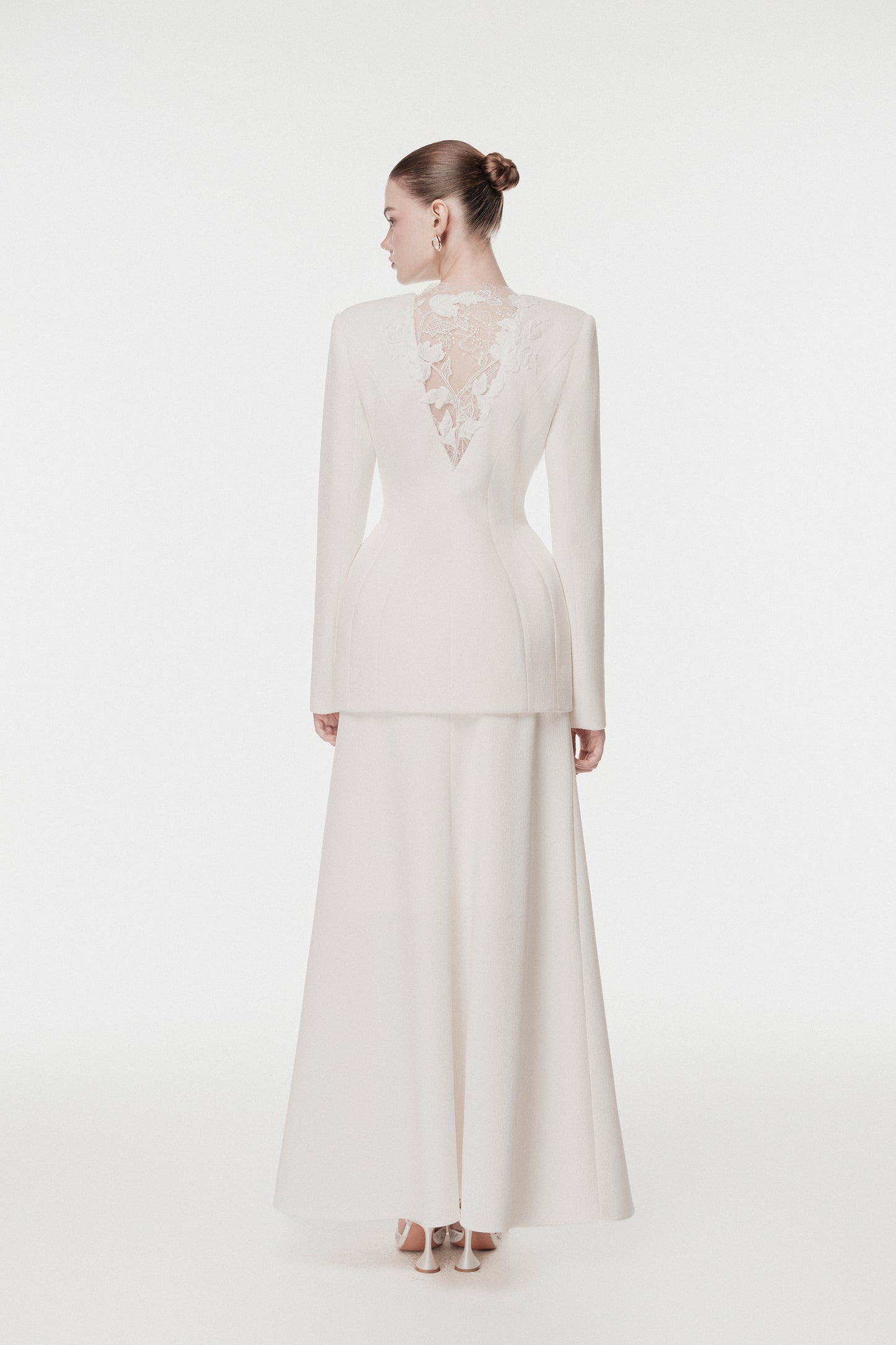 Ivory Draped-Collar Tailored Set Design