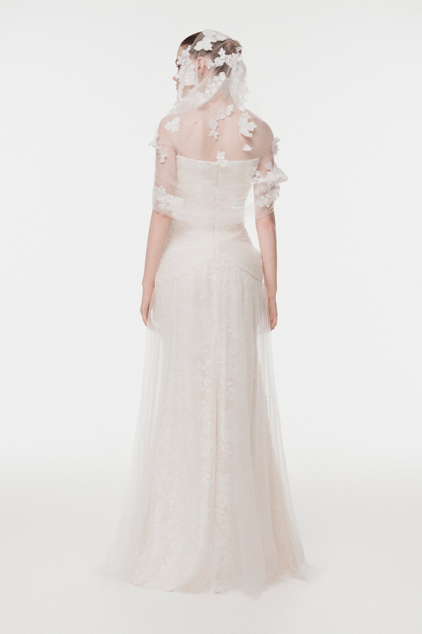 Corset Lace Gown with Sheer Cape