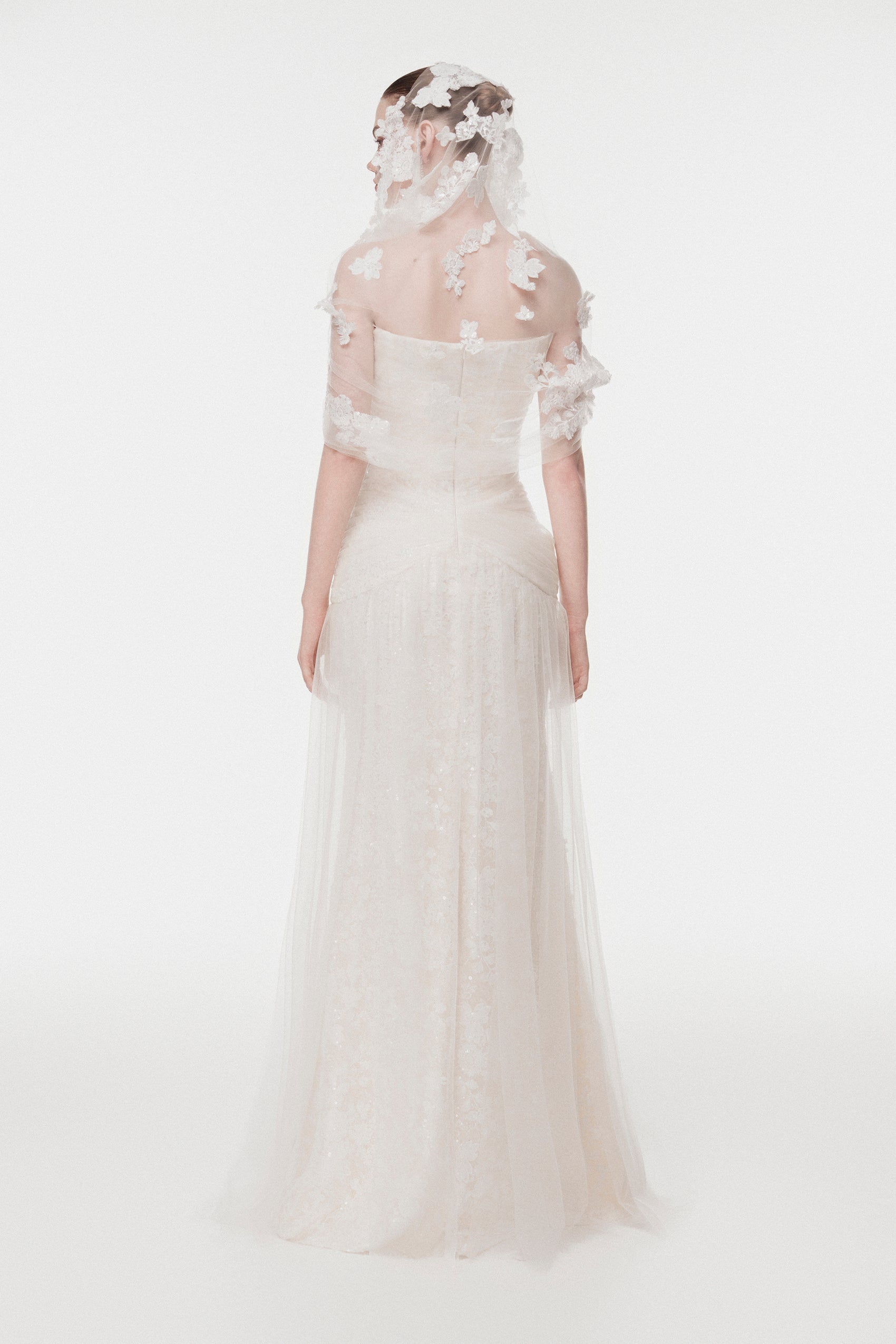 Corset Lace Gown with Sheer Cape