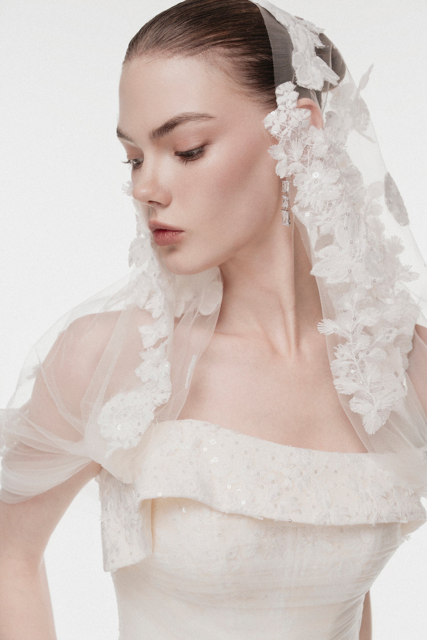 Corset Lace Gown with Sheer Cape