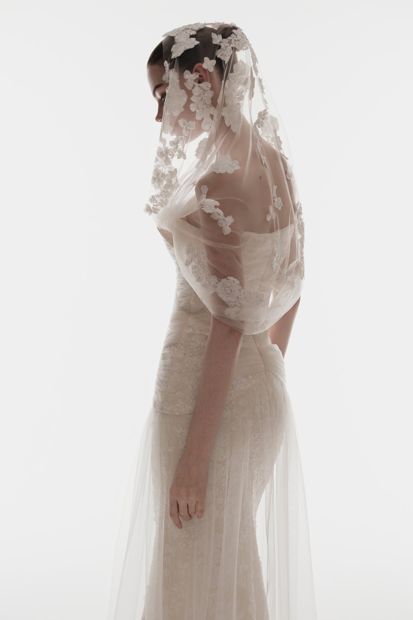 Corset Lace Gown with Sheer Cape
