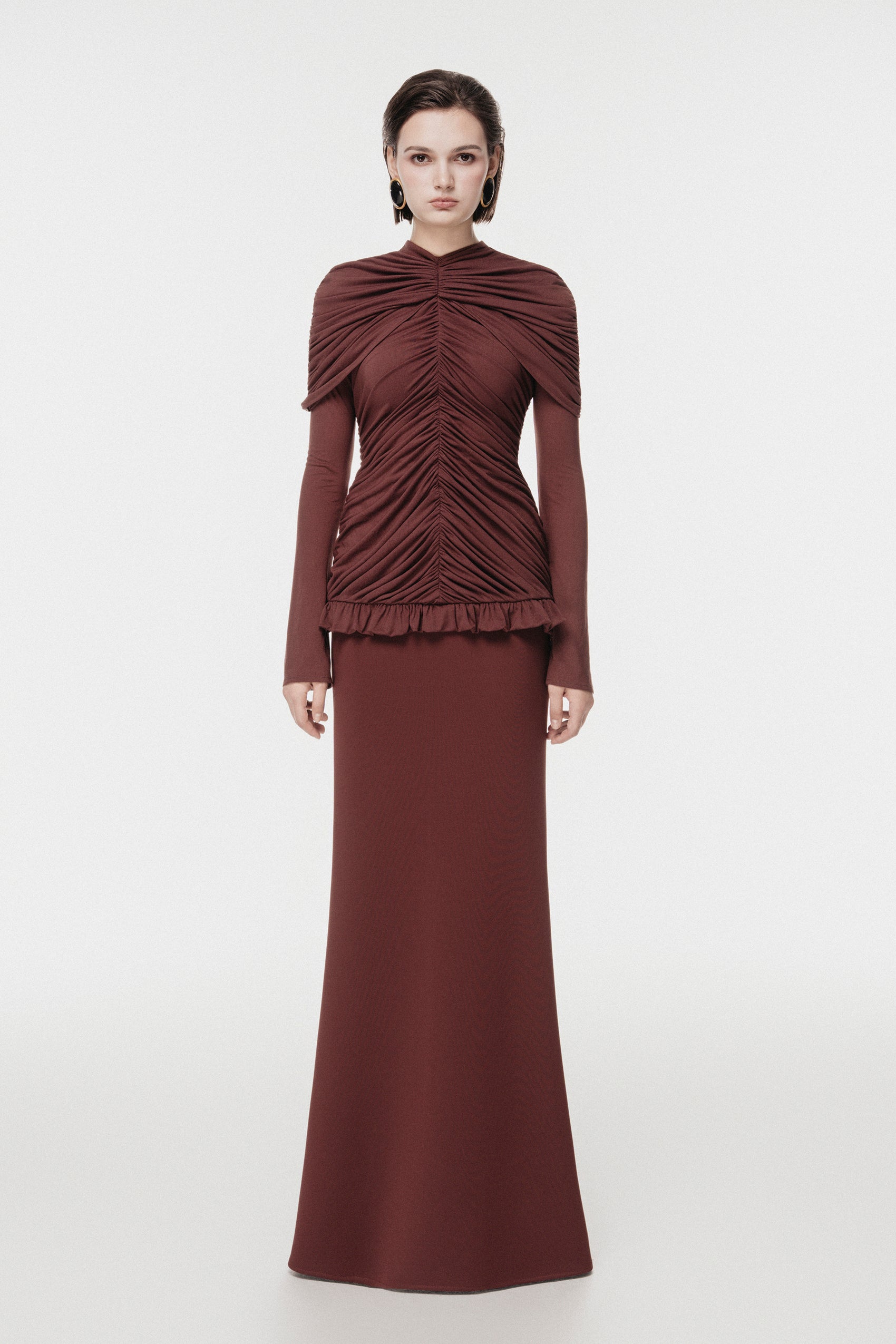Draped Vertical Peplum Cape Set