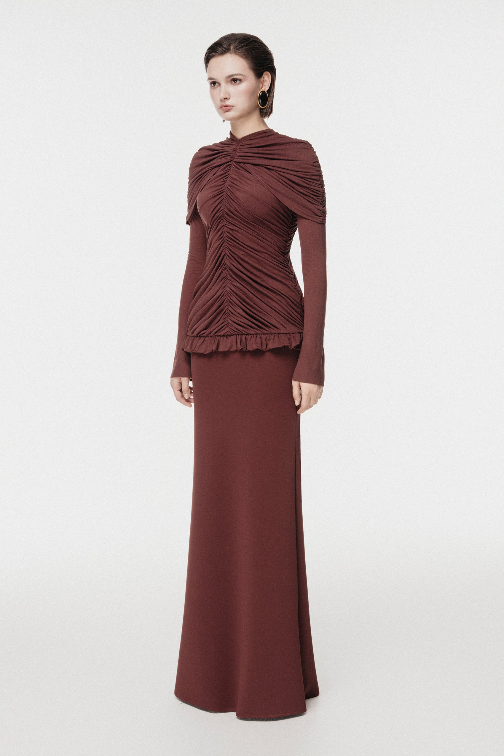 Draped Vertical Peplum Cape Set