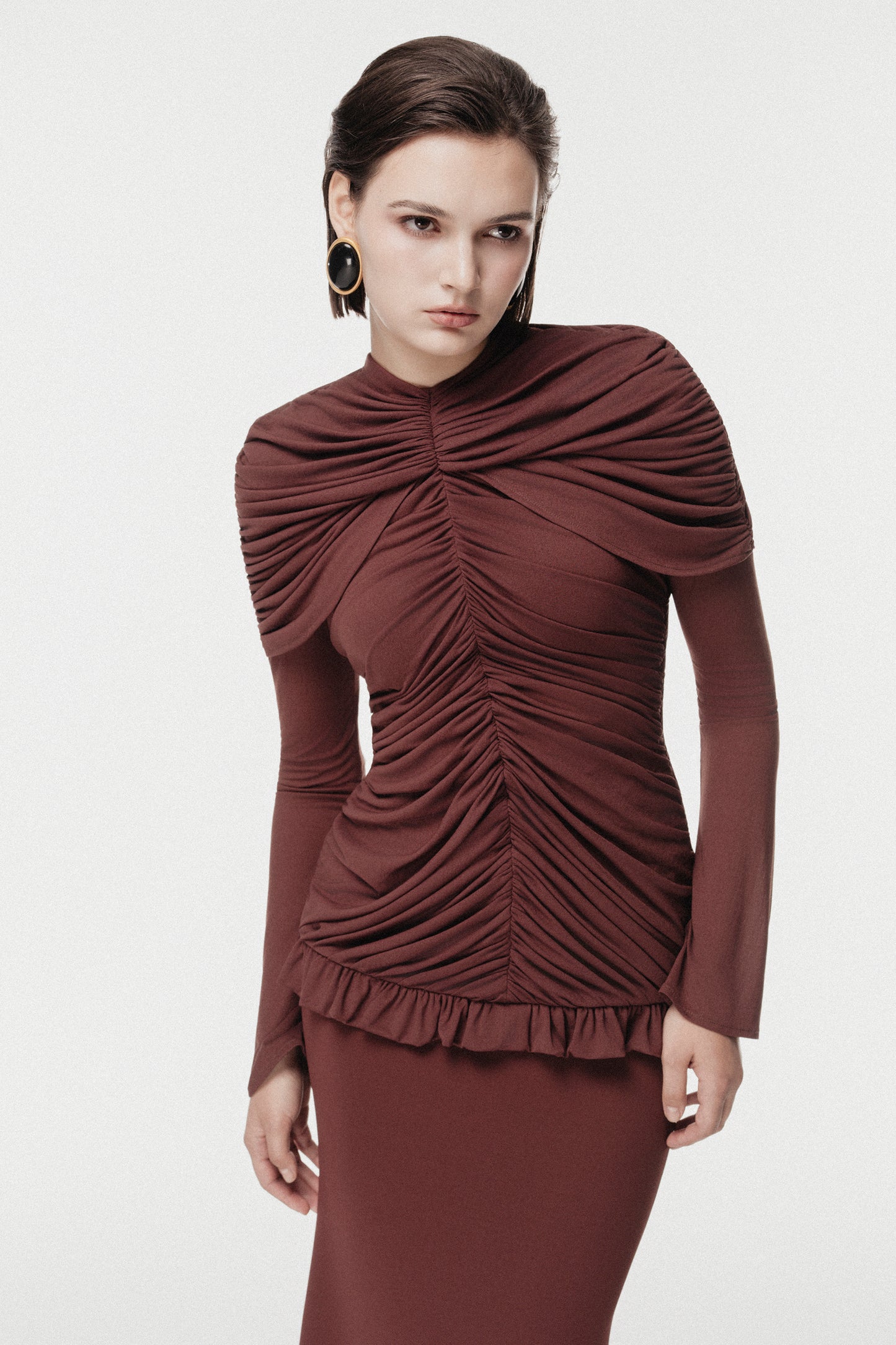 Draped Vertical Peplum Cape Set