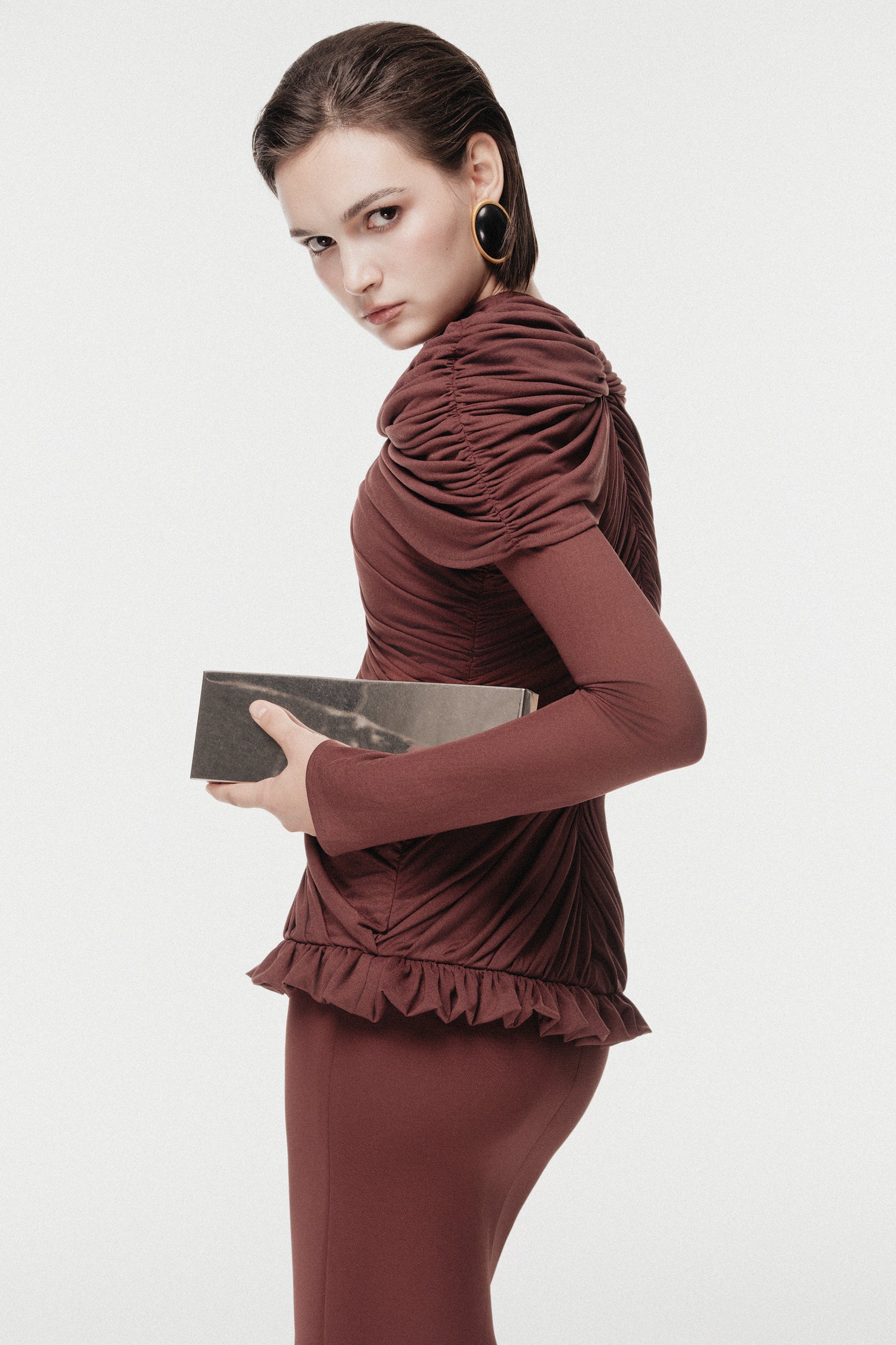 Draped Vertical Peplum Cape Set