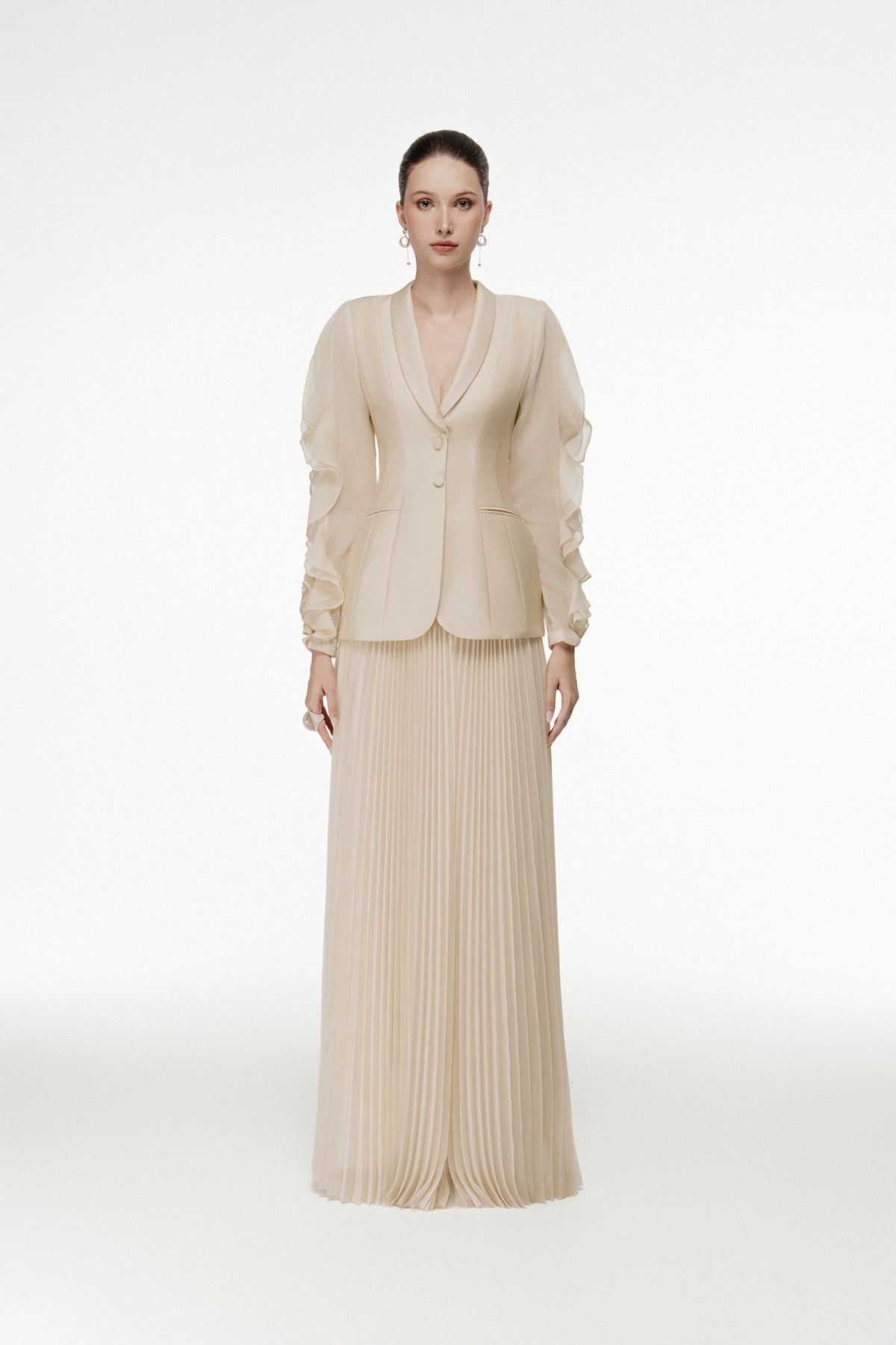 Ruffle Sleeve Shawl Collar Set Design