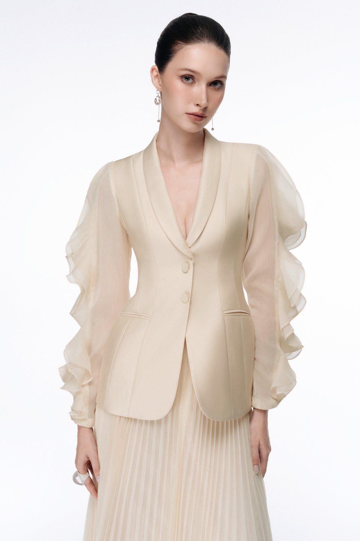 Ruffle Sleeve Shawl Collar Set Design