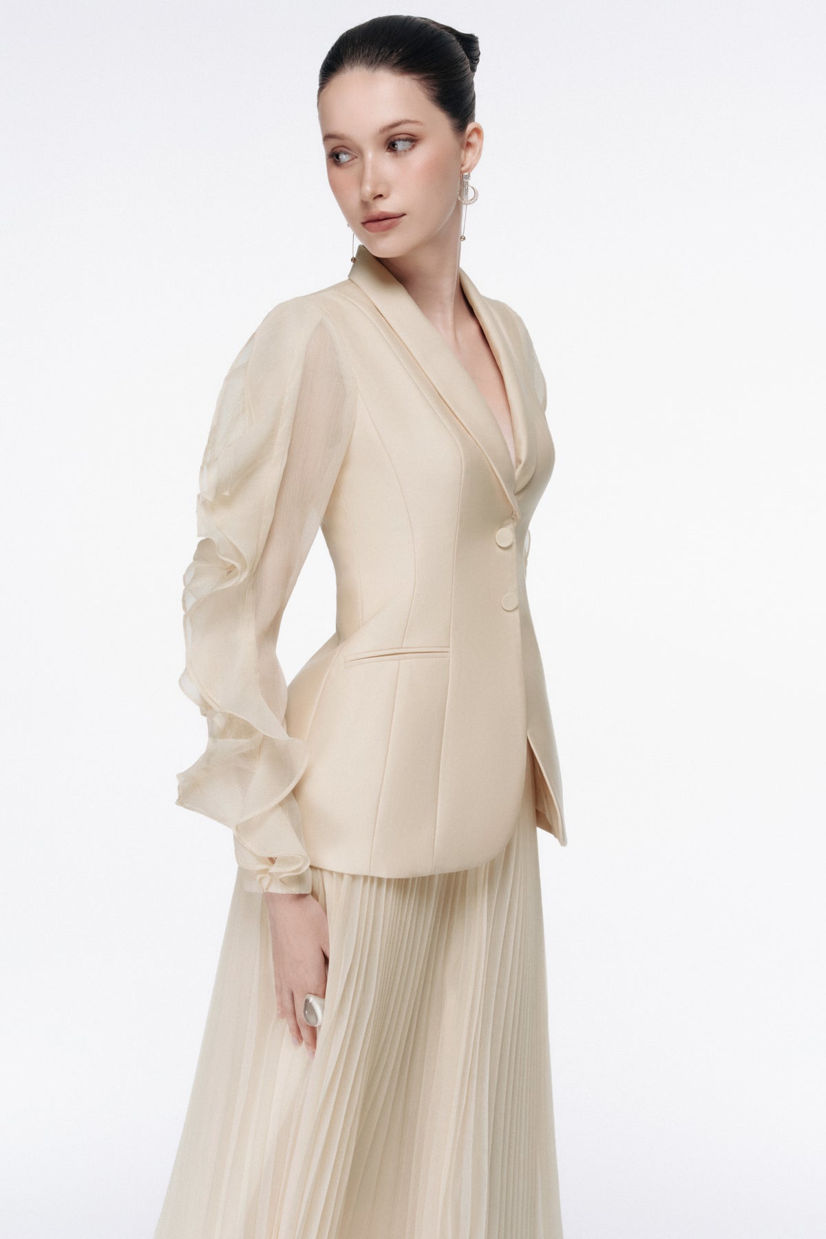 Ruffle Sleeve Shawl Collar Set Design