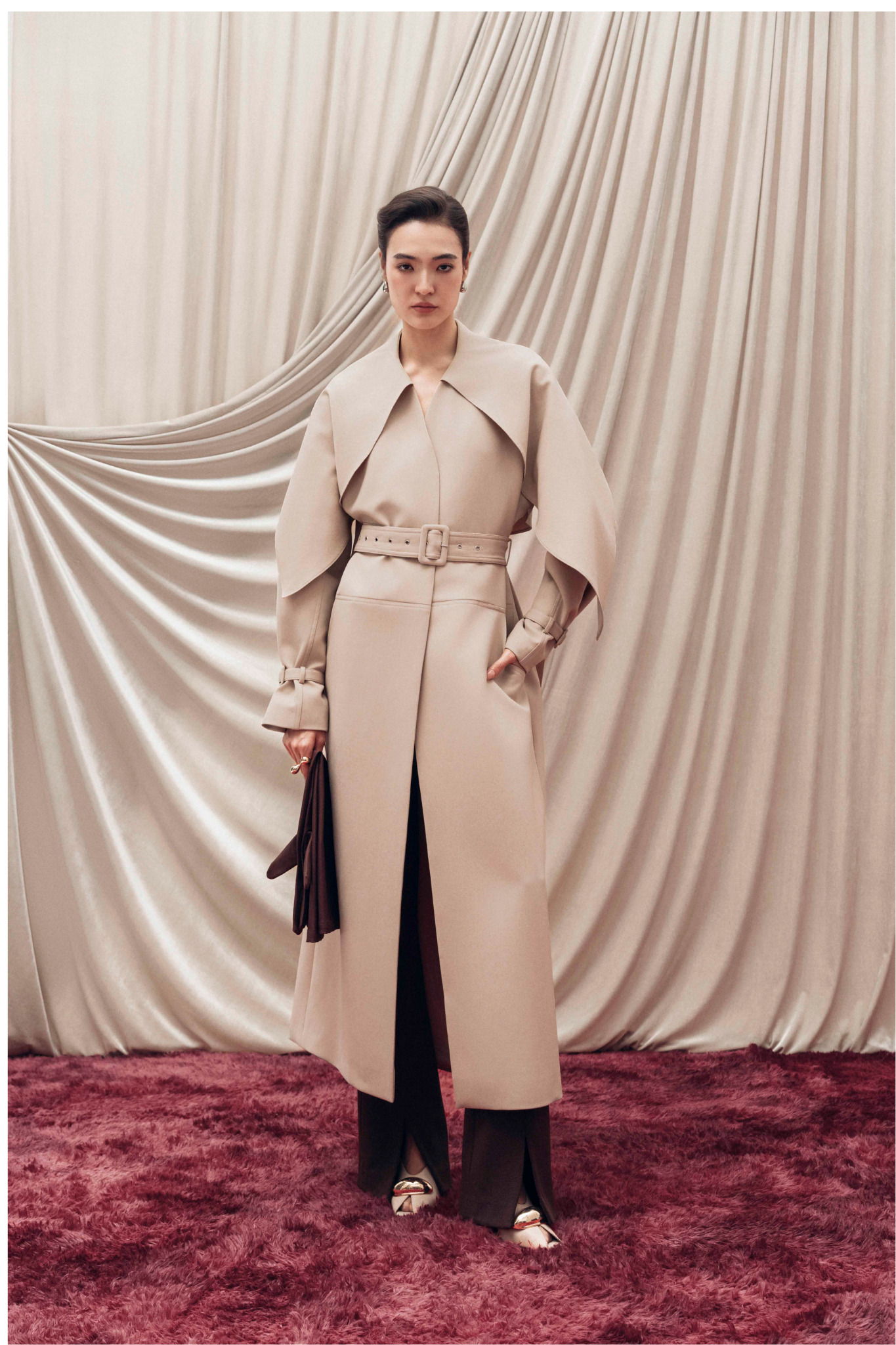 Cape-Collar Structured Trench Coat