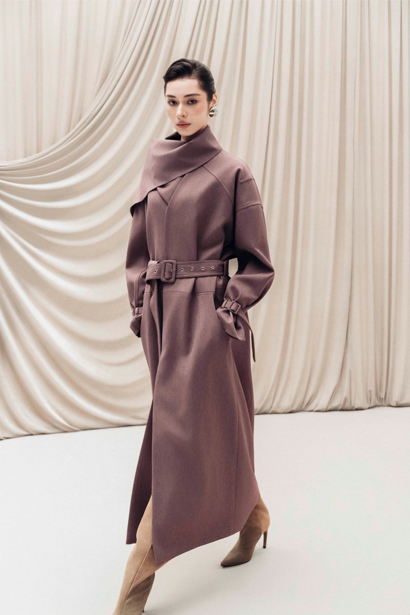 Cape-Collar Structured Trench Coat