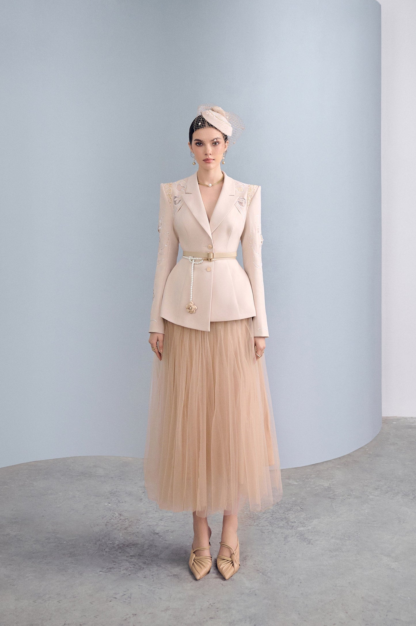 Camel Asymmetrical Lapel Set Design