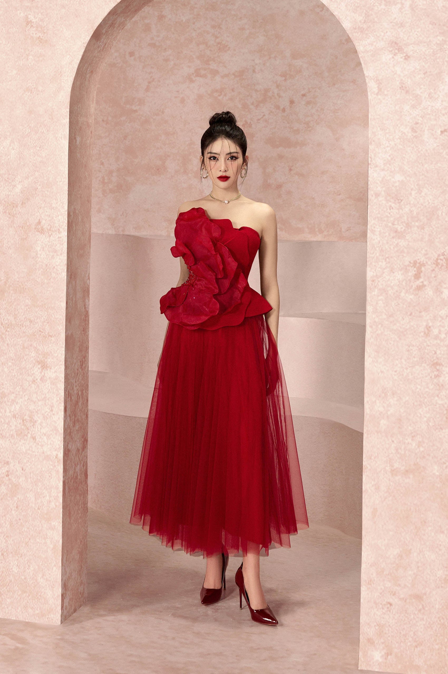 Pomegranate Floral 3D Strapless Set