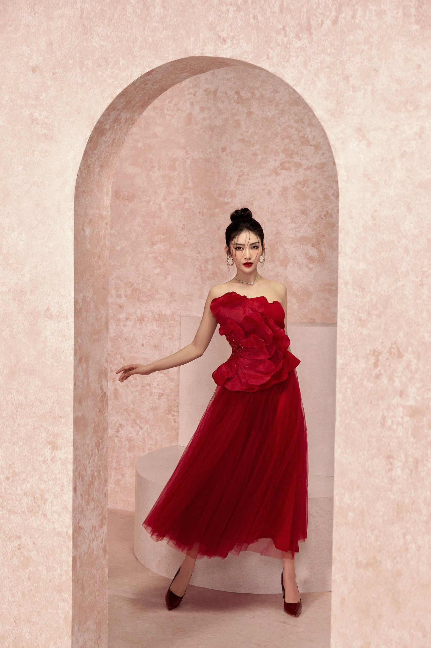 Pomegranate Floral 3D Strapless Set