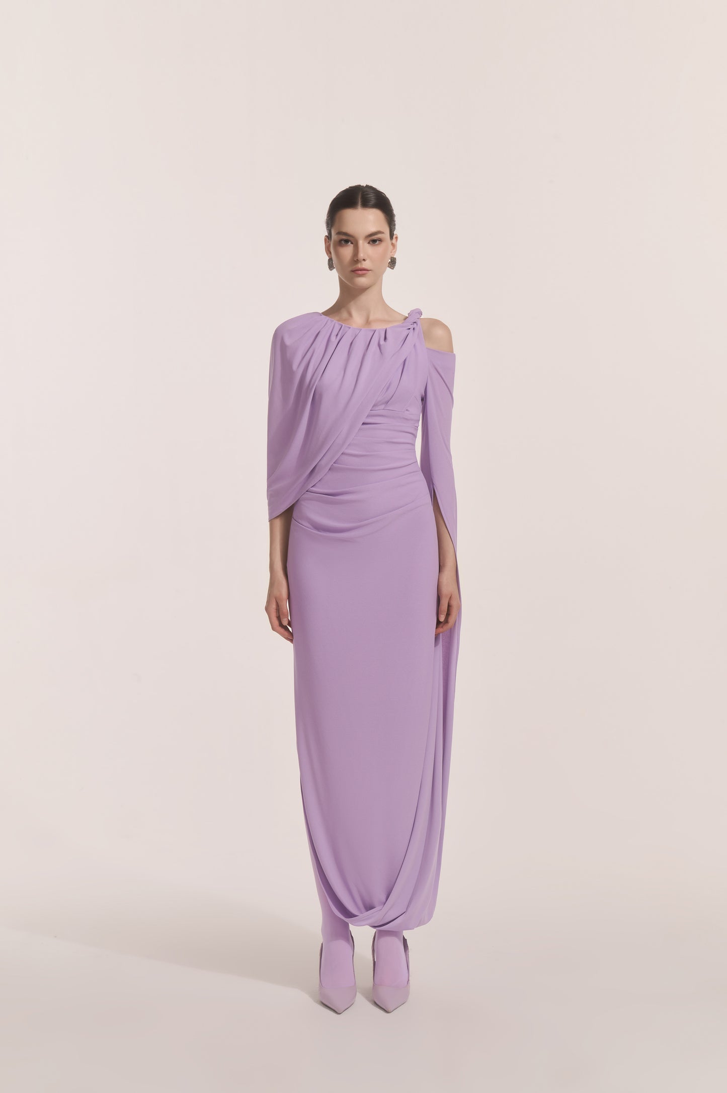 Orion Draped Shoulder Dress in Lilac image 0