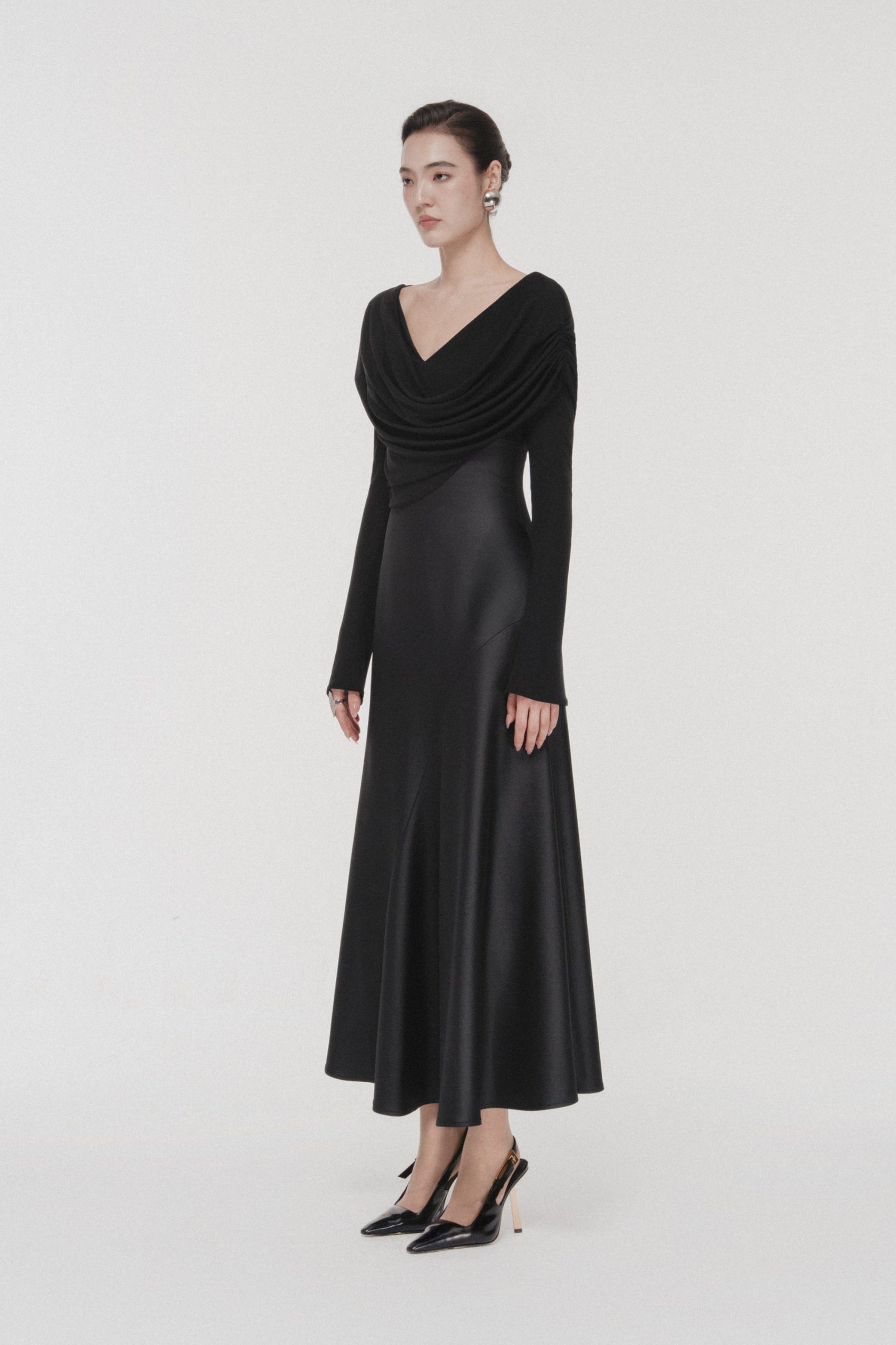 Soft-Drape Mermaid Dress in Black image 1