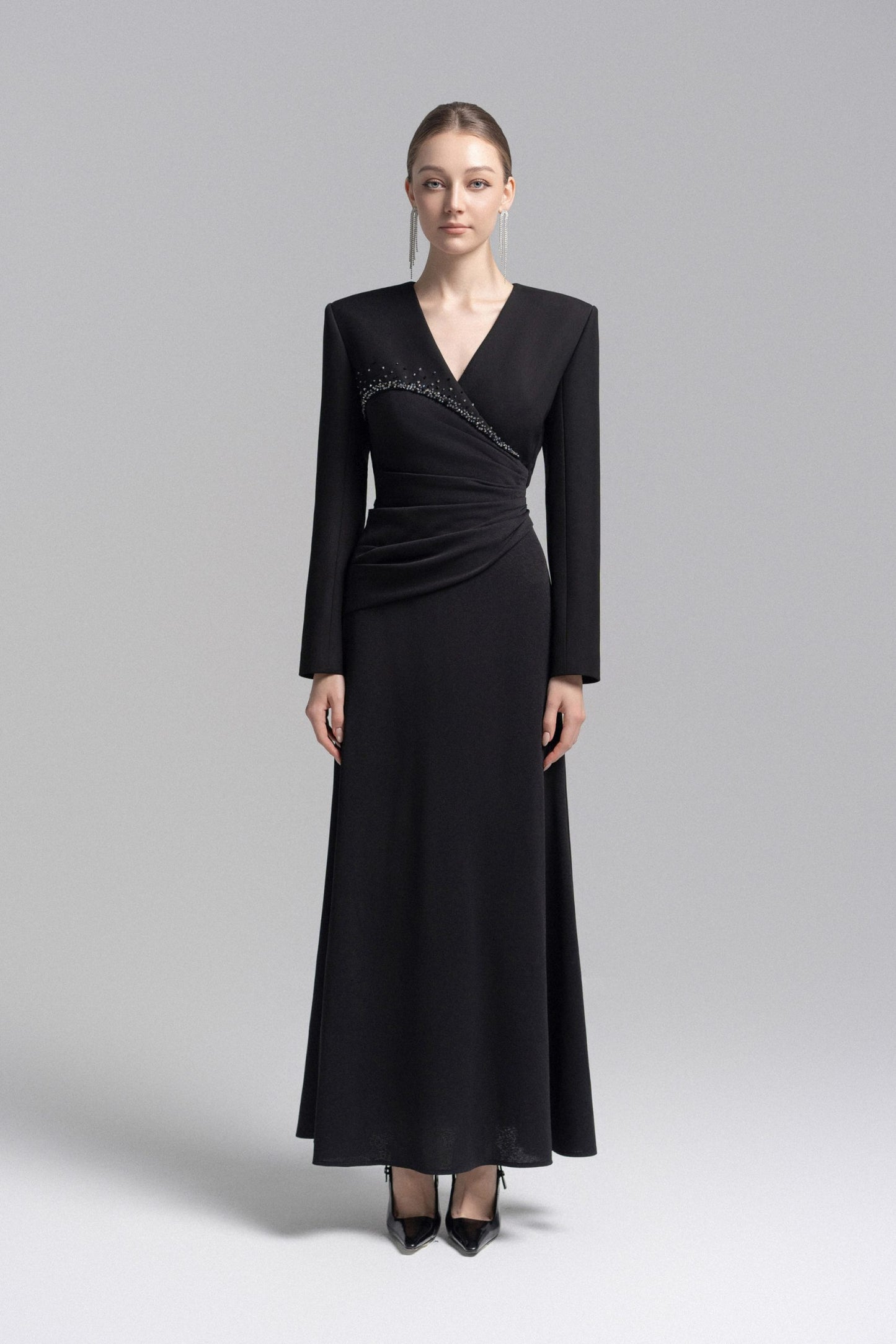 Asymmetrical Lapel Crystal Blazer Dress image 0