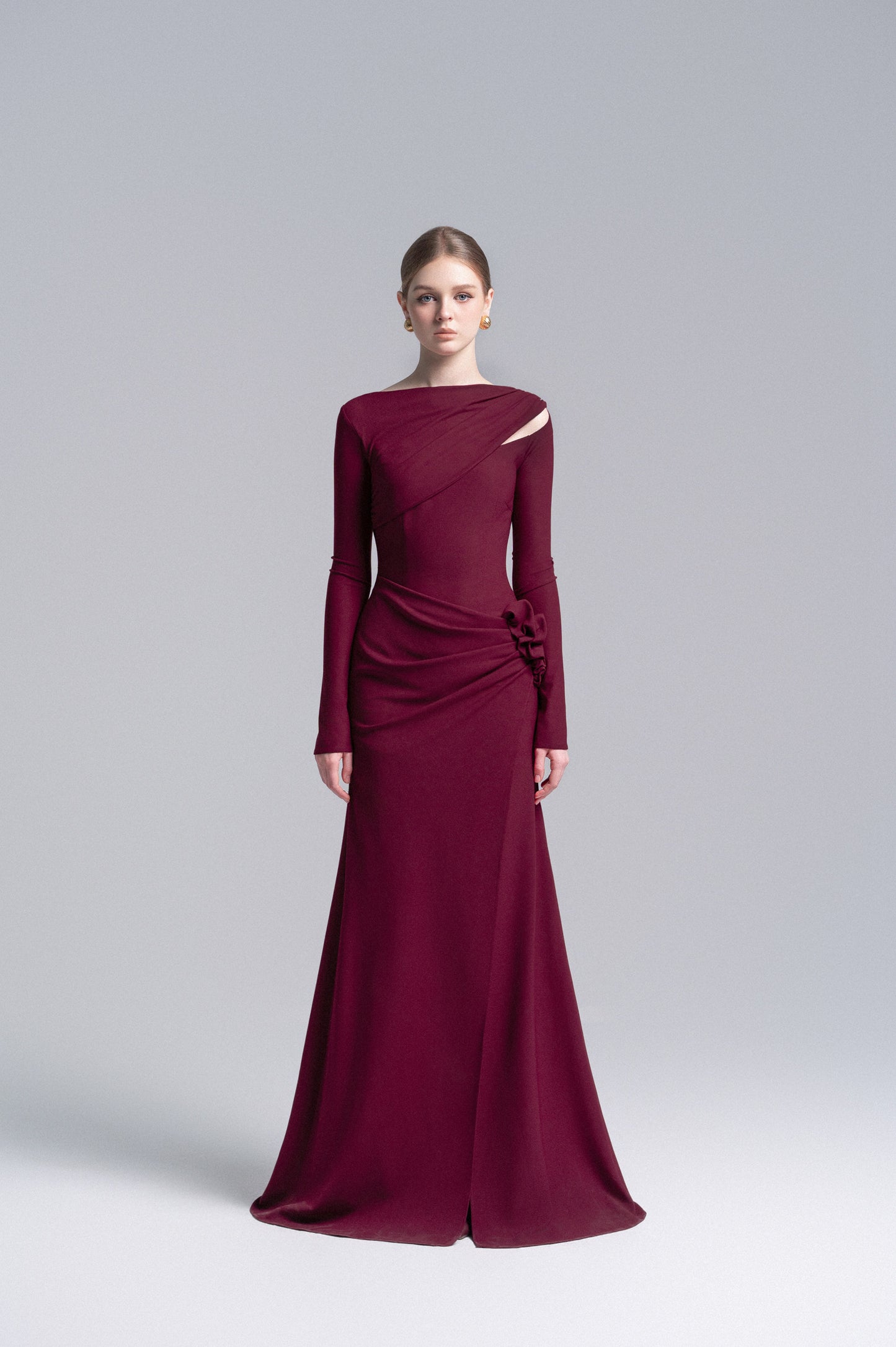 claret 3D Floral Mermaid Dress image 0