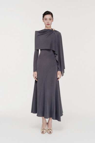 Sculpted High-Neck Fishtail Midi in Bezel