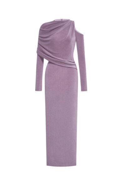 Asymmetry Whisper Midi Dress in Rose Taupe