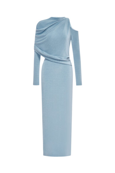 Asymmetry Whisper Midi Dress in Light Sky