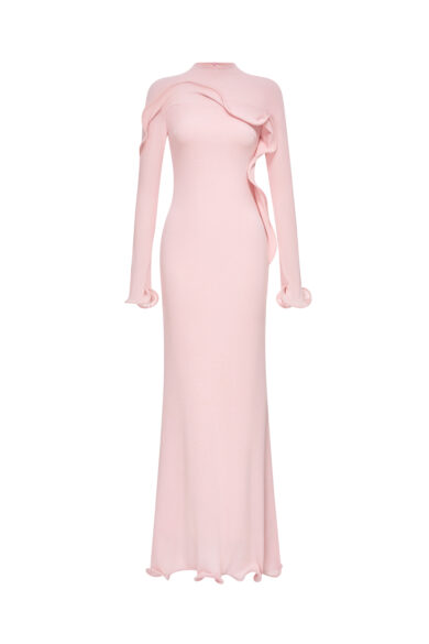 Cascade Ruffle Midi Dress in  Pink Mashmallow