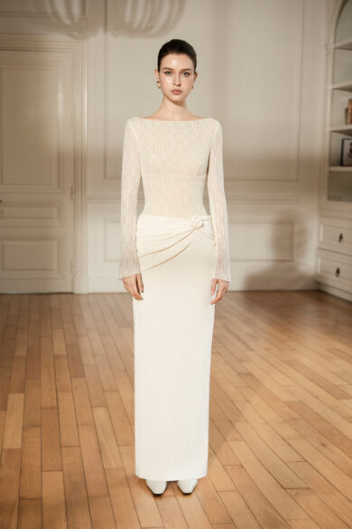 Draped Lace Pencil Dress