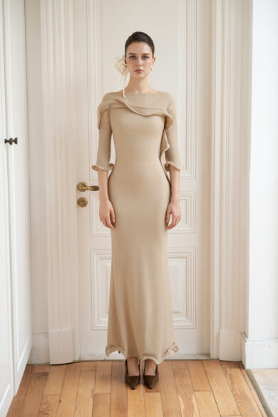 Cascade Ruffle Midi Dress in Bleached Sand