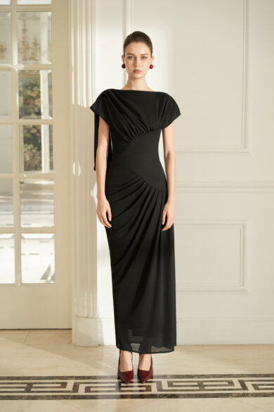 Asymmetric Draped Corset Dress in Black