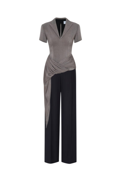 Asymmetric Draped V-Neck Set in Ash
