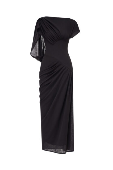 Asymmetric Draped Corset Dress in Black