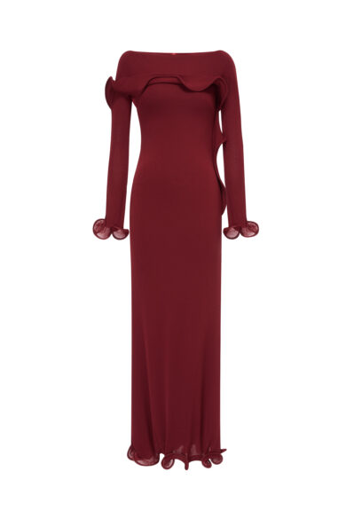 Cascade Ruffle Midi Dress in Red