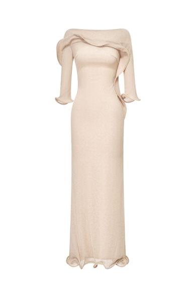 Cascade Ruffle Midi Dress in Bleached Sand