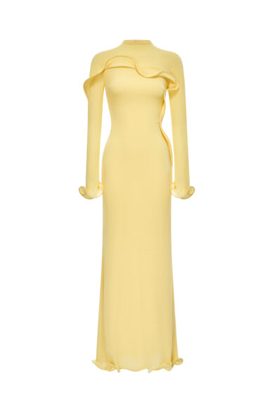Cascade Ruffle Midi Dress in Butter Yellow